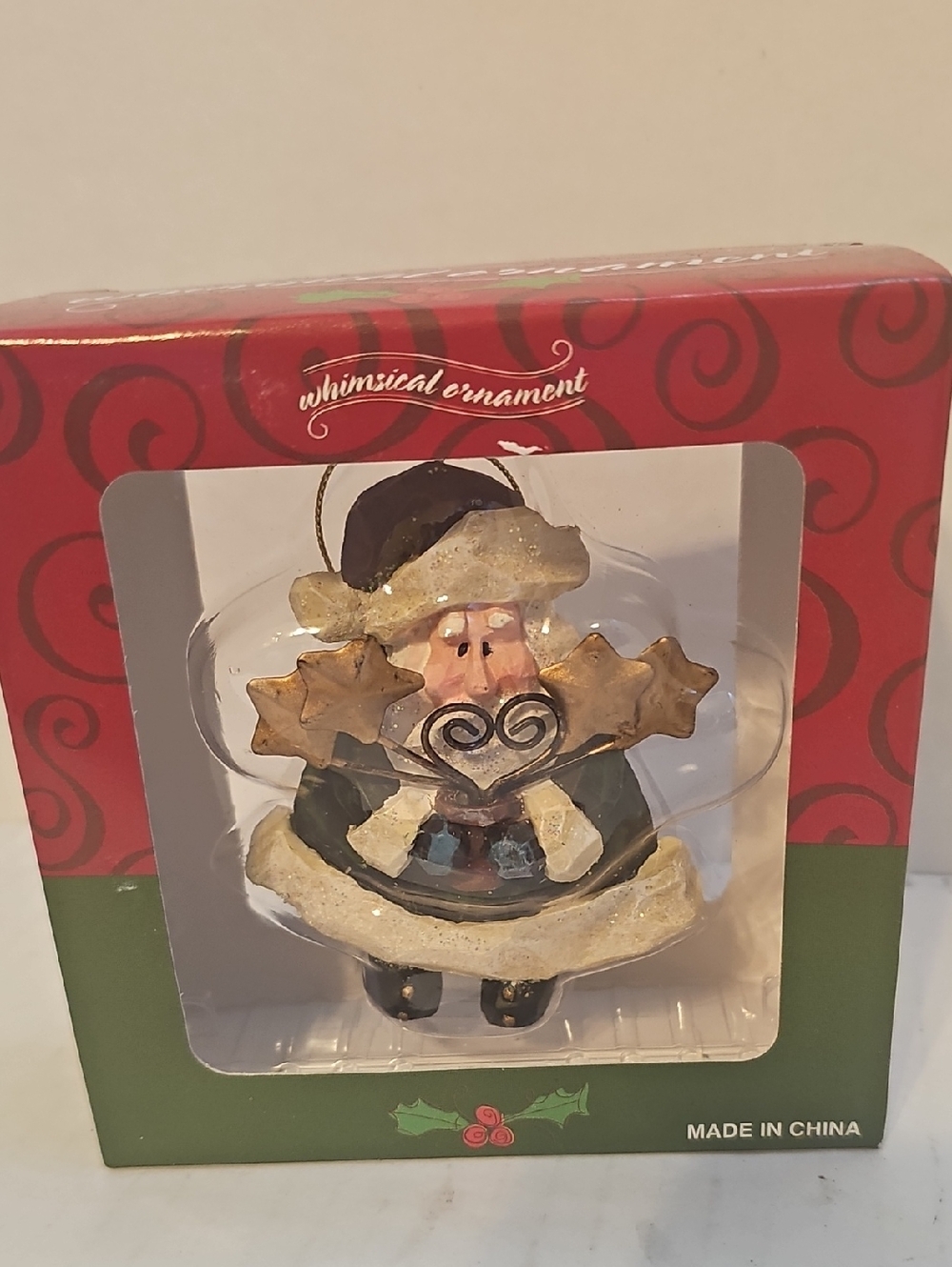 Green and Cream Santa Star Holiday Ornament